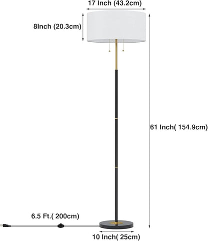 Karjoefar 2-Light Floor Lamp, Mid Century Floor Lamp with White Fabric Shade, Standing Lamp Tall Lamp for Living Room Bedroom, 3 Color Temperatures 9W Bulb Include