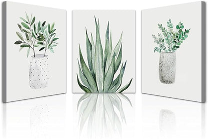 Lapremoly 3 Piece Green Plants Ink Wall Paintings Canvas Wall Art For Bedroom Wall Decor For Living Room Kitchen Dining Room Decoration Leaf Abstract Pictures Office Decor Room Home Walls Artwork