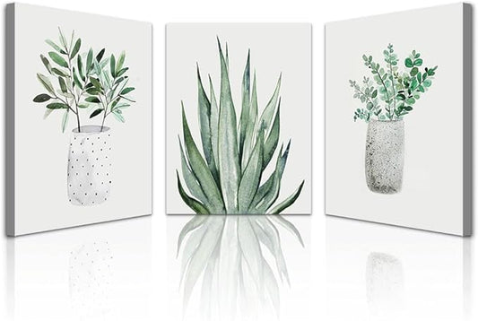 Lapremoly Large Canvas Wall Art For Living Room Wall Decor For Bedroom Kitchen Dining Room Decoration Leaf Abstract Pictures Office Room Home Walls Artwork Green Plants Ink Wall Paintings 3 Piece