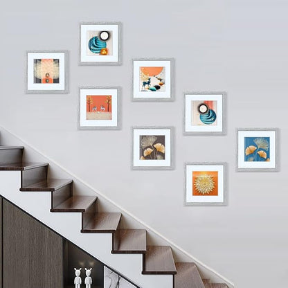 HEART ART 8x8 Picture Frame Set of 9, Display Pictures 4x4 with Mat or 8 x 8 without Mat, Multi Collage Gallery Square Photo Frames for Wall,Gray
