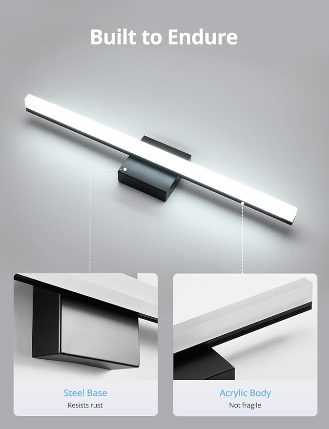 Combuh LED Bathroom Light Fixtures Over Mirror 24 Inch 14W, Black Vanity Lights Bar for Bathroom, Modern IP44 Wall Sconce Cool White 6000K