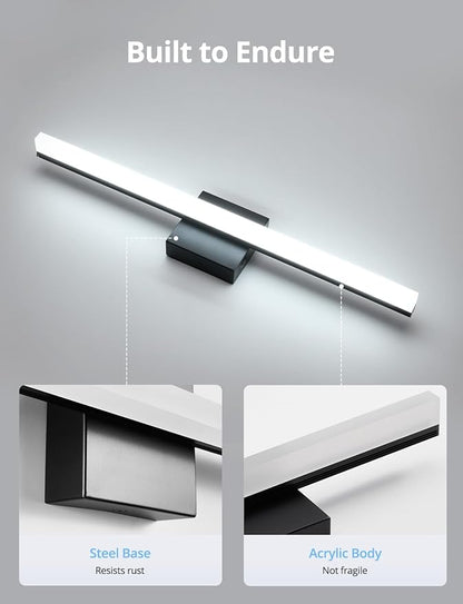 Combuh LED Bathroom Light Fixtures Over Mirror 24 Inch 14W, Black Vanity Lights Bar for Bathroom, Modern IP44 Wall Sconce Cool White 6000K