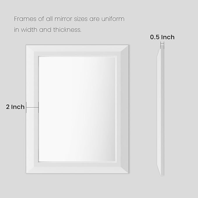 Amorho Bathroom Mirror, 40X38 Inch White Thick Metal Framed Wall Mirrors for Over Sink, Bedroom, Living Room, Entryway, Rectangle Wall-Mounted Mirrors(Horizontal/Vertical).