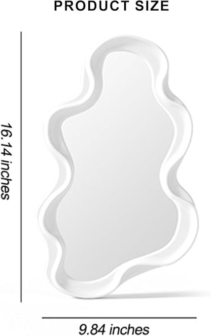 Mokoze Asymmetrical Wall Mirror, Irregular Decorative Accent for Bedroom Entryway Living Room, White Aesthetic Vanity Decor for Wall Mounted or Tabletop Display, 16.14" x 9.84"