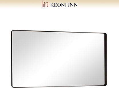 Keonjinn Black Bathroom Mirror, 55” x 30” Rounded Rectangle Sandblasted Finish Bathroom Mirrors for Over Sink, Large Matte Black Vanity Mirror with Seamless Frame, HD Tempered Glass Farmhouse Mirror