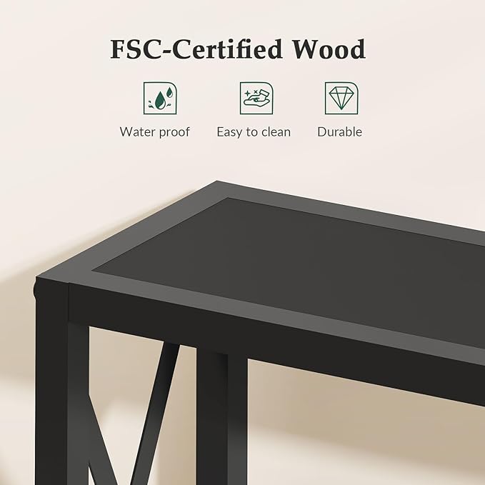 Gewudraw 55.1" Narrow Sofa Table, Console Table with Oulets & USB Ports, Entryway Table, Industrial Couch Table for Hallway, Living Room, Bedroom, 6.5 Feet Power Cord,Black