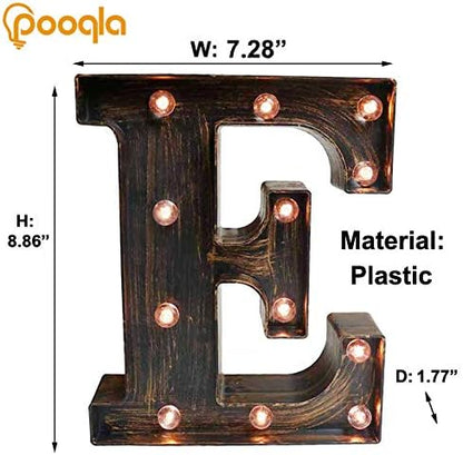 Pooqla Vintage Light Up Marquee Letters with Lights – Illuminated Industrial Style Lighted Alphabet Letter Signs - Coffee Bar Apartment Bedroom Wall Home Initials Decor A-Z