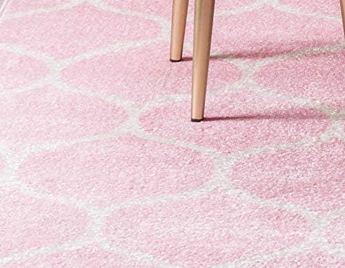 Unique Loom Trellis Frieze Collection Area Rug - Rounded (4' 1" Round, Light Pink/ Ivory)