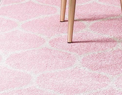 Unique Loom Trellis Frieze Collection Area Rug - Rounded (4' 1" Round, Light Pink/ Ivory)