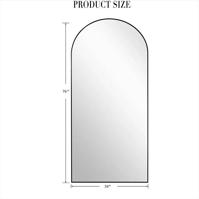 76''x34'' Arched Floor Mirror, Full Body Mirror with Stand, Modern & Contemporary Design, Aluminum Alloy Frame (Black)