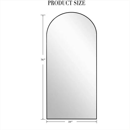 76''x34'' Arched Floor Mirror, Full Body Mirror with Stand, Modern & Contemporary Design, Aluminum Alloy Frame (Black)