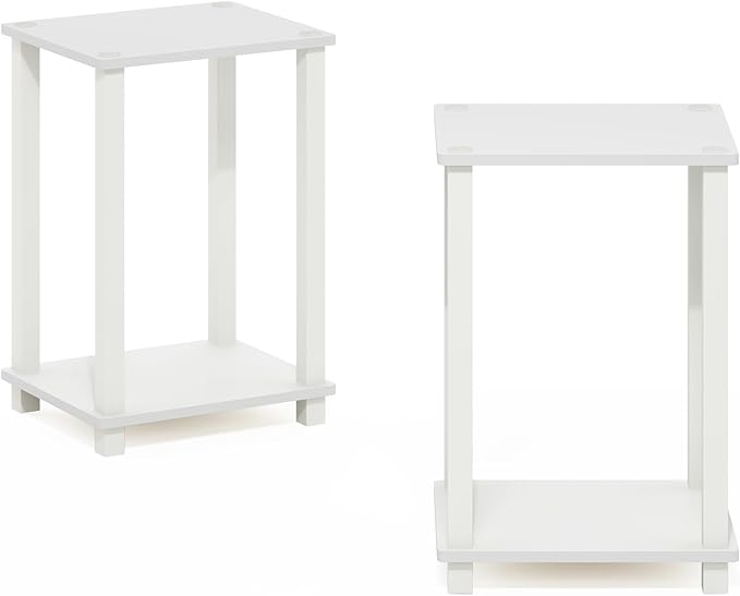 Furinno Simplistic Side Tables Set of 2, 2-Tier Small End Tables with Open Shelf, Easy Assembly Toolless Night Stands, Nightstand, for Living Room, Bedroom, White