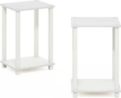 Furinno Simplistic Side Tables Set of 2, 2-Tier Small End Tables with Open Shelf, Easy Assembly Toolless Night Stands, Nightstand, for Living Room, Bedroom, White