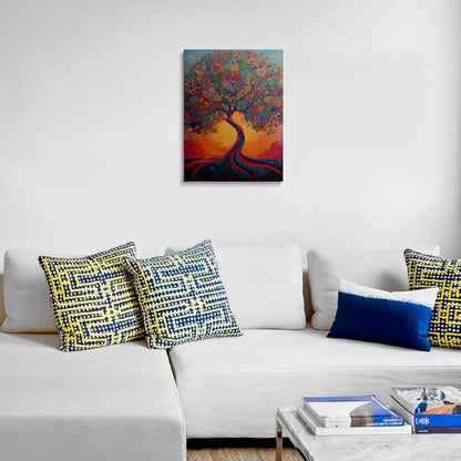 Cool Colorful Boho Abstract Picture Wall Decor Framed Fantasy Texture Blooming Tree of Life Graffiti Canvas Wall Art Modern Prints Poster Country Painting for Living Room Bathroom Bedroom16x24 Inches
