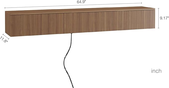 KEIKI 65" Floating TV Stand Wall Mounted with 16 Color LEDs & Power Outlets for TVs Up to 70 Inch, Wooden Media Console Entertainment Center Television Table Cabinet for Living Room, Bedroom
