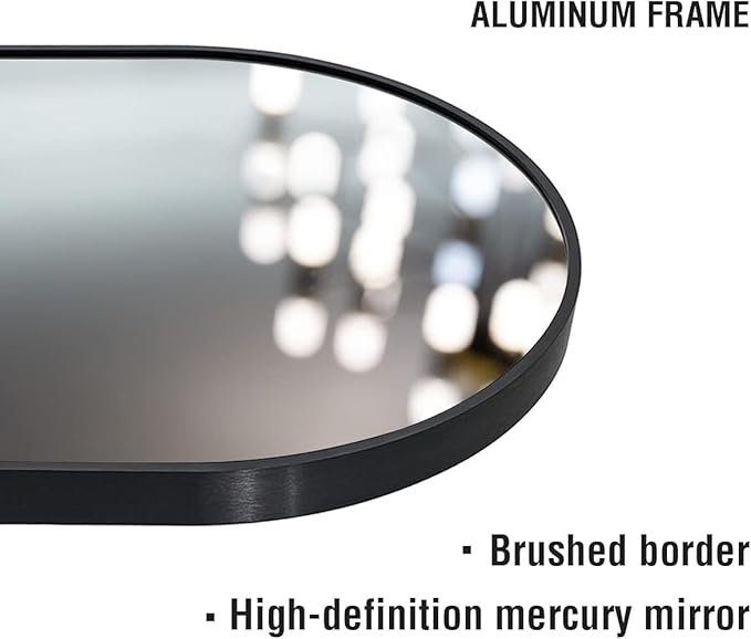 OGCAU Full Length Mirror, 70"x26" Arched Full Body Floor Mirror with Stand, Hanging or Leaning, Standing, Wall Mounted with Aluminum Frame for Bedroom Living Room (Black)
