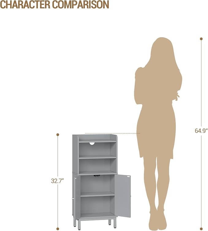 Hzuaneri Bathroom Storage Cabinet, Small Floor Cabinet with 2 Door and Shelves, Toilet Paper Cabinets, Bathroom Organizer with Adjustable Shelf, for Small Spaces Gray 7.1" D x 14.6" W x 32.7" H