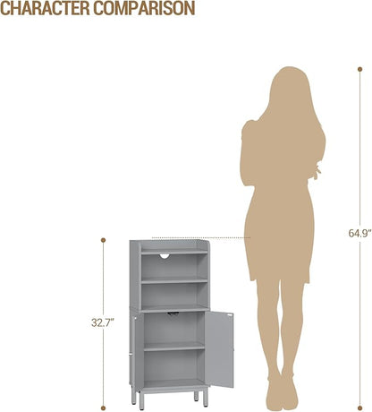Hzuaneri Bathroom Storage Cabinet, Small Floor Cabinet with 2 Door and Shelves, Toilet Paper Cabinets, Bathroom Organizer with Adjustable Shelf, for Small Spaces Gray 7.1" D x 14.6" W x 32.7" H