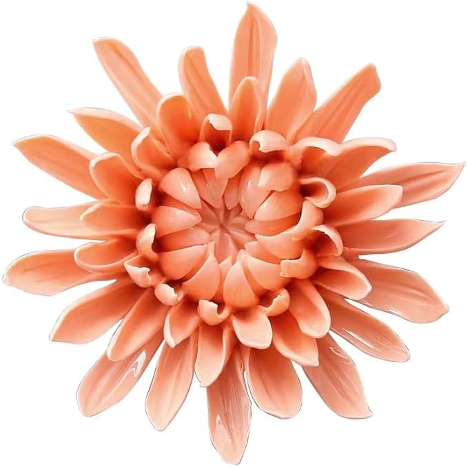 AMERRY 3.35" Ceramic 3D Flower Wall Art, Porcelain Chrysanthemum Wall Decor for Home Office Decor (Orange Pink)