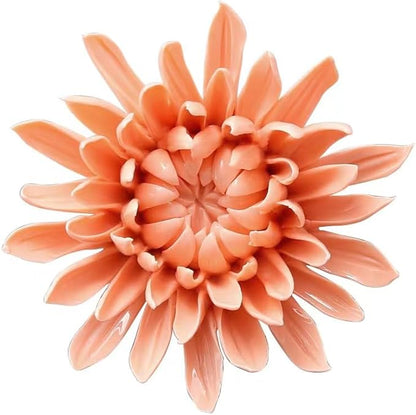 AMERRY 3.35" Ceramic 3D Flower Wall Art, Porcelain Chrysanthemum Wall Decor for Home Office Decor (Orange Pink)