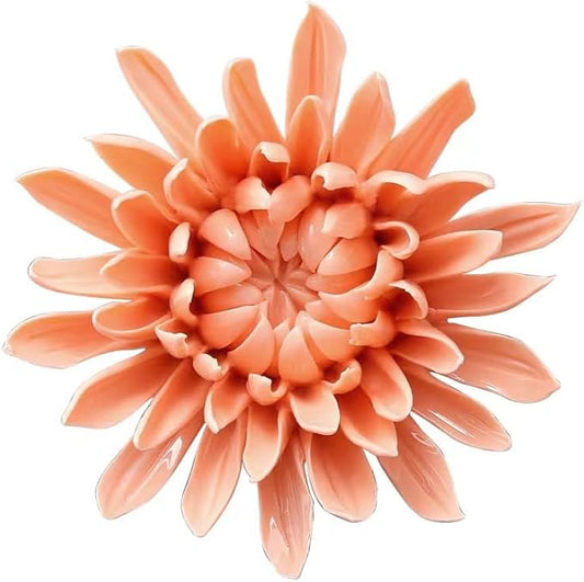 AMERRY 3.35" Ceramic 3D Flower Wall Art, Porcelain Chrysanthemum Wall Decor for Home Office Decor (Orange Pink)
