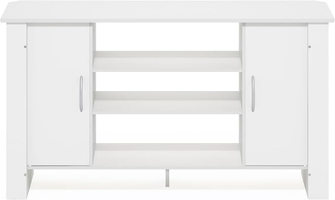 Furinno ECON TV Stand, 4-Tier Entertainment Center with Adjustable Shelf, Open Back TV Console with Door Storage for TV up to 50 Inch, for Living Room, Bedroom, White