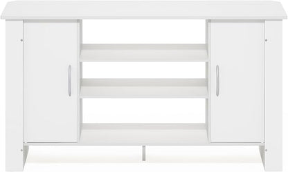 Furinno ECON TV Stand, 4-Tier Entertainment Center with Adjustable Shelf, Open Back TV Console with Door Storage for TV up to 50 Inch, for Living Room, Bedroom, White
