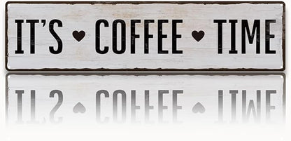 Coffee Metal Tin Sign, It's Coffee Time Sign, Home Kitchen Wall Decor, Farmhouse Decorations for Cafe, Coffees Station Decors, Decorative Metal Wall Signs 15.8x4 Inches