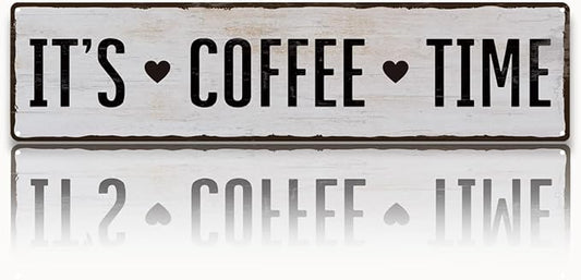 Coffee Metal Tin Sign, It's Coffee Time Sign, Home Kitchen Wall Decor, Farmhouse Decorations for Cafe, Coffees Station Decors, Decorative Metal Wall Signs 15.8x4 Inches