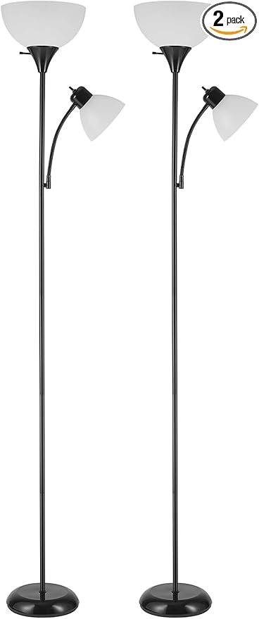 GLOBE Electric 67135 72" Floor Lamp with Adjustable Reading Light, Bright, Easy-to-Assemble Torchiere for Bedroom, Living Room & Office - Space-Saving Slim Design (Pack of 2)