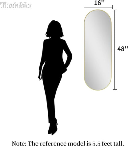 Oval Full Length Mirror, 48"×16" Wall-Mounted Mirror with Gold Frame in Shiny Gold, Ultra-Clear Explosion-Proof Dressing Mirror, Simple & Classic Deco for Cloakroom/Bedroom/Living Room