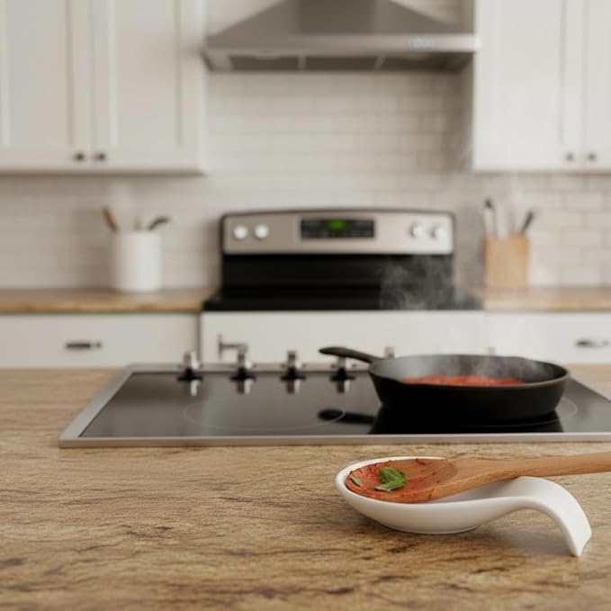 Nihow Ceramic Spoon Rest: 4 Inch Stable Utensil Rest - Heat Resistant Spoon Holder for Kitchen counter/Countertop/Stove Top - Dishwasher Safe - Matte White (1 PC)