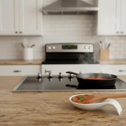 Nihow Ceramic Spoon Rest: 4 Inch Stable Utensil Rest - Heat Resistant Spoon Holder for Kitchen counter/Countertop/Stove Top - Dishwasher Safe - Matte White (1 PC)