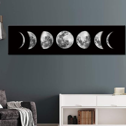 Ohhvvow Moon Phase Wall Art Painting, 47L x 11.8W Black and White Modern Abstract Canvas Wall Art Painting for Living Room Bedroom Decor, Contemporary Artwork for Home Office, Unframed