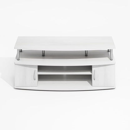 Furinno Jaya TV Stand, Entertainment Center, TV Console, for TV up to 55 Inch, with 2 Doors and Cable Management Holes, for Living Room, Bedroom, White Wood/Stainless Steel Tubes
