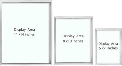 Golden State Art Silver Floating Picture Frame for 11X14, 2-8X10, 4-5X7 Photos, Metal, Modern or Contemporary, Wall Mount
