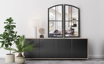 Black Arch Mirror,Window Pane Wall Decor,Farmhouse Wall Mirrors with Iron Frame for Entryway,Hallway,Living Room,Fireplace.2-Pack 26.4"X13.4"