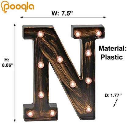 Pooqla Vintage Light Up Marquee Letters with Lights – Illuminated Industrial Style Lighted Alphabet Letter Signs - Coffee Bar Apartment Bedroom Wall Home Initials Decor A-Z
