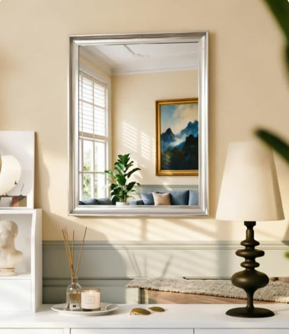 USHOWER Brushed Nickel Bathroom Mirrors for Over Sink 30x40 Inch, Metal Framed Rectangle Vanity Mirror for Wall, Bedroom, Living Room, Entryway, Anti-Rust, HD Tempered Glass, Horizontal/Vertical