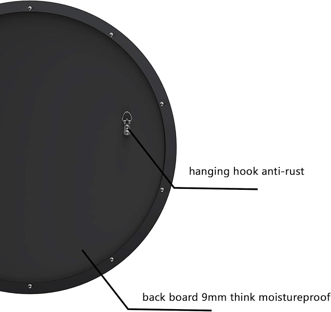 LYYYXGYP Black Round Wall Mirror for Bathroom 24x24 Inches Stainless Steel Metal Frame Mirror for Wall Hanging Wall Mounted Mirror
