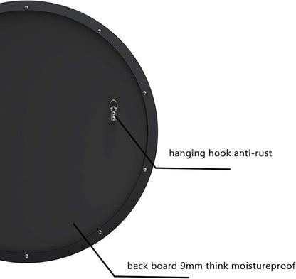LYYYXGYP Black Round Wall Mirror for Bathroom 24x24 Inches Stainless Steel Metal Frame Mirror for Wall Hanging Wall Mounted Mirror