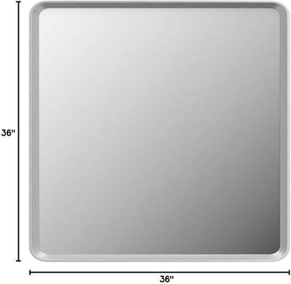 36x36 Square Silver Bathroom Mirror, Silverish Metal Framed Mirror, Rounded Rectangle Bathroom Vanity Mirror, Anti-Rust, Shatterproof