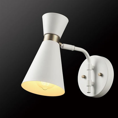 Globe Electric 65000030 1-Light Wall Sconce, White, Matte Brass Accent, Wall Lights for Living Room, Bedroom, Den, Mounted Bedside Lamp, Apartment Essentials, Dimmable, Light for Apartment and Rentals