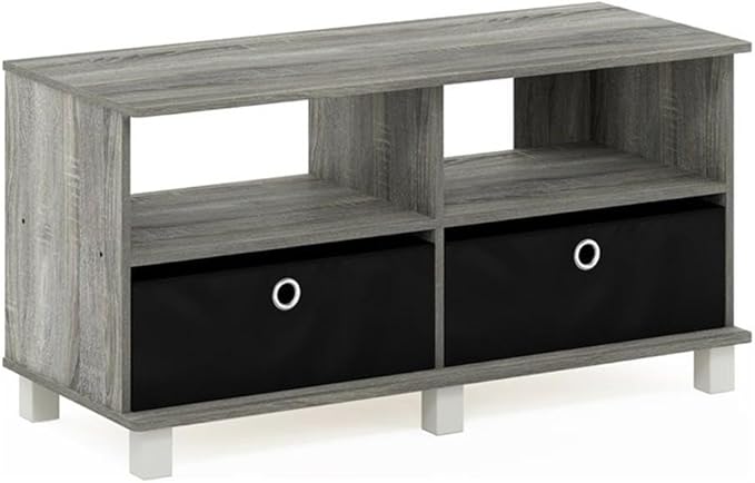 Furinno Andrey Entertainment Center with Bin Drawers, French Oak Grey/Black
