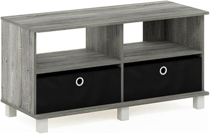 Furinno Andrey Entertainment Center with Bin Drawers, French Oak Grey/Black