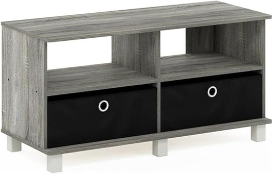 Furinno Andrey Entertainment Center with Bin Drawers, French Oak Grey/Black