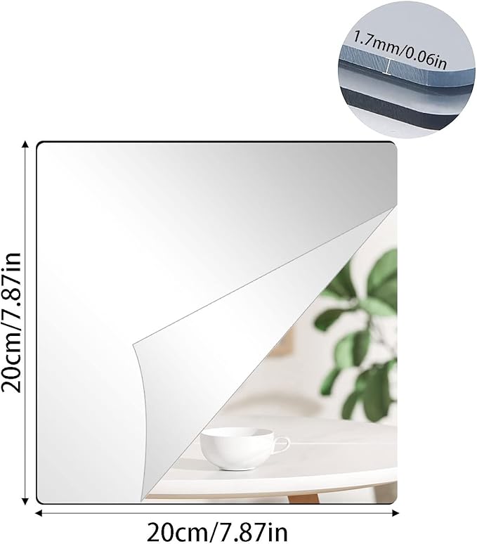 6Pcs Acrylic Mirror Tiles, 8'' x 8'' x 0.07'' Mirror Sheets for Walls Decor, Self-Adhesive Mirror Stickers, Square Mirror Trays Plates for Tables Centerpieces Wedding
