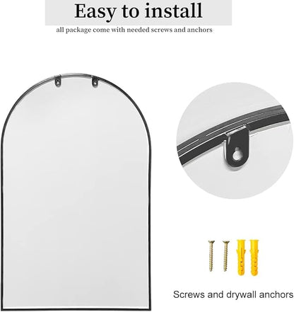 Dewfig Arched Wall Mounted Mirror, 42"x24", Arch Black Mirror for Bathroom Vanity, Living Room or Bedroom, Entryway, Hallway Wall Mirror, Farmhouse Decorative Mirror for Hanging, Black, Iron Frame