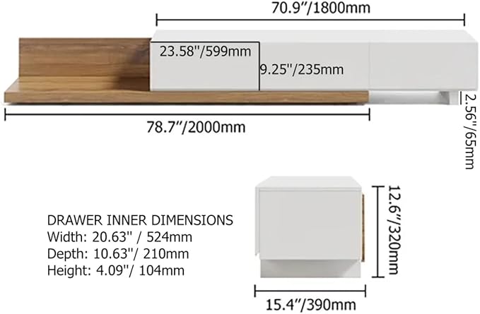 homary Wood Extendable TV Stand Rectangle Entertainment Center with Shelves & Drawers White & Walnut Media Console for Living Room Bedroom