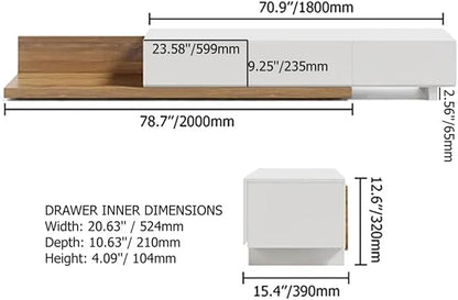 homary Wood Extendable TV Stand Rectangle Entertainment Center with Shelves & Drawers White & Walnut Media Console for Living Room Bedroom